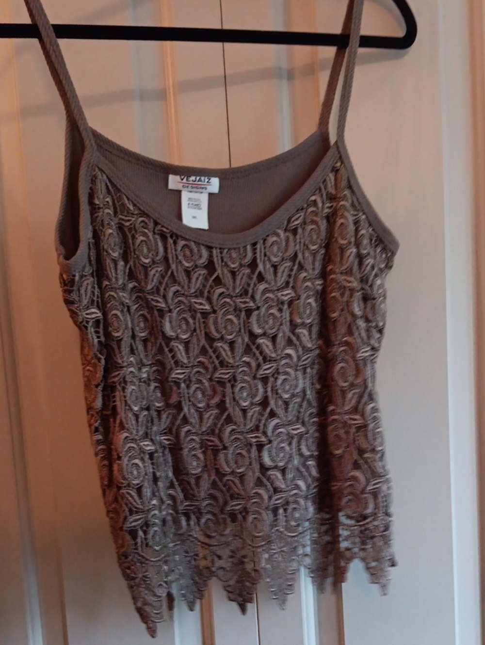 Venezia Taupe Lace-Front Spaghetti Strap Camisole